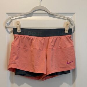 Nike Women's Coral and Black Athletic Shorts